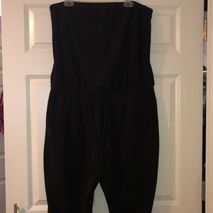 Black Strapless Plus Size Cropped Length Jumpsuit